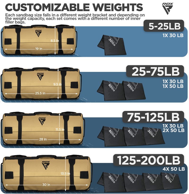 Rdx حقيبة رملية RDX لتدريب الأوزان البدنية، حقائب قوة غير مملوءة مع مقبض، حقيبة وزن قابلة للتعديل من 5-200 رطل لتدريب القوة ورفع الأثقال والجري والتمارين الثقيلة في المنزل، تُباع كغير مملوءة - Image 4