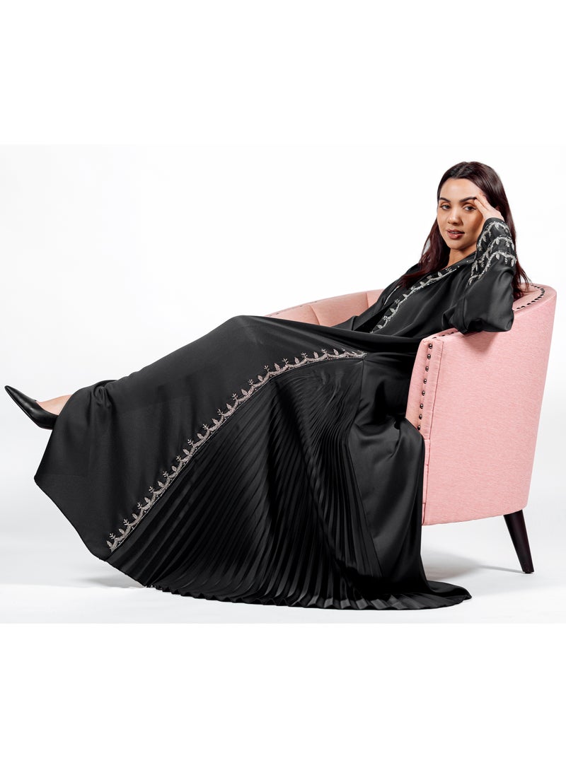 Noor Zara - Elegant Black Pleated Abaya - Image 1
