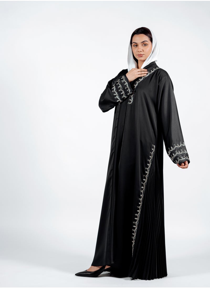 Noor Zara - Elegant Black Pleated Abaya - Image 1