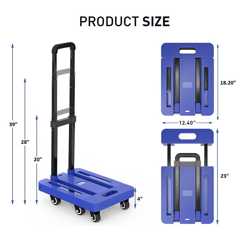 VDNSI Platform Trolley for Goods Carrying Luggage Material Handling Goods Trolley for Home Office Warehouse Folding Luggage Cart with 150 KG Heavy Weight Capacity Including String with Brake System - Image 4