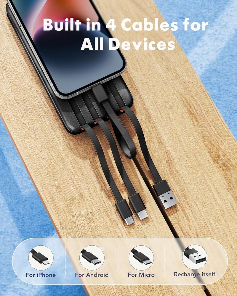 Charmast Power Bank with Built in Cables, 20000mAh USB C Battery Pack 5 Outputs 4 Inputs with LED Display Type C Powerbank,22.5W Fast Charging Portable Charger Compatible with Smartphones and More - Image 2