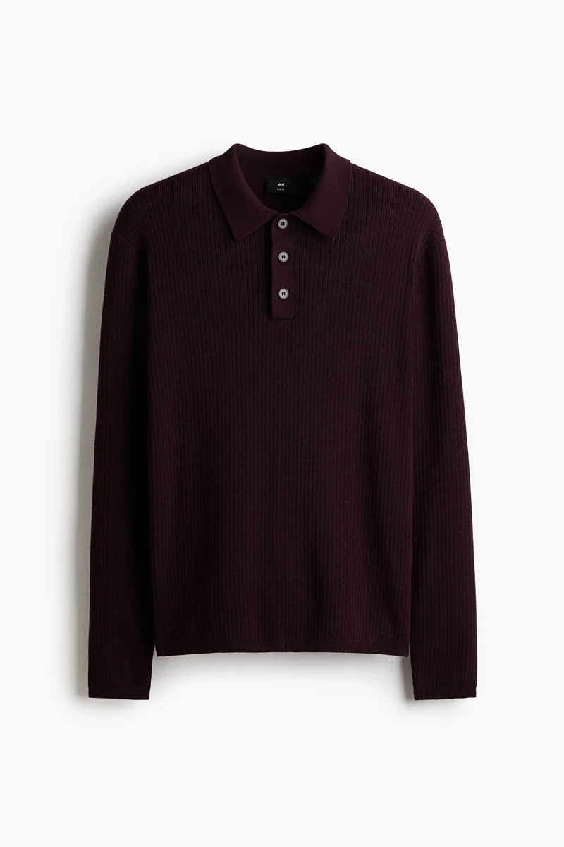 H&M Slim Fit Rib-knit polo shirt