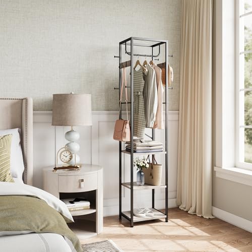ELYKEN Coat Rack Freestanding, Hall Tree with 3 Storage Shelves and 12 Hooks, Industrial Clothes Rack Stand Organizer for Bedroom, Hallway, Entryway, Office, Living Room, Greige - Image 5