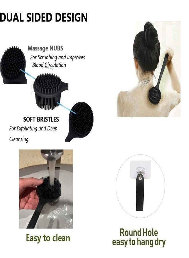 Runmay Silicone Body Scrubber, Long Handle Back Scrubber for Shower, Exfoliating Bath Brush With Free Hook for Men Women & Kids - Image 2