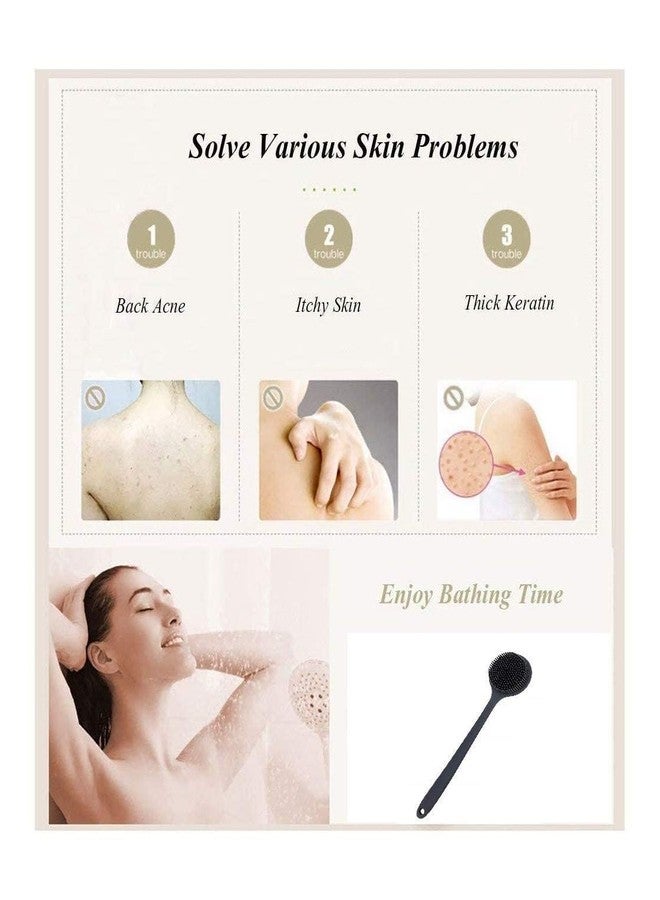 Runmay Silicone Body Scrubber, Long Handle Back Scrubber for Shower, Exfoliating Bath Brush With Free Hook for Men Women & Kids - Image 3