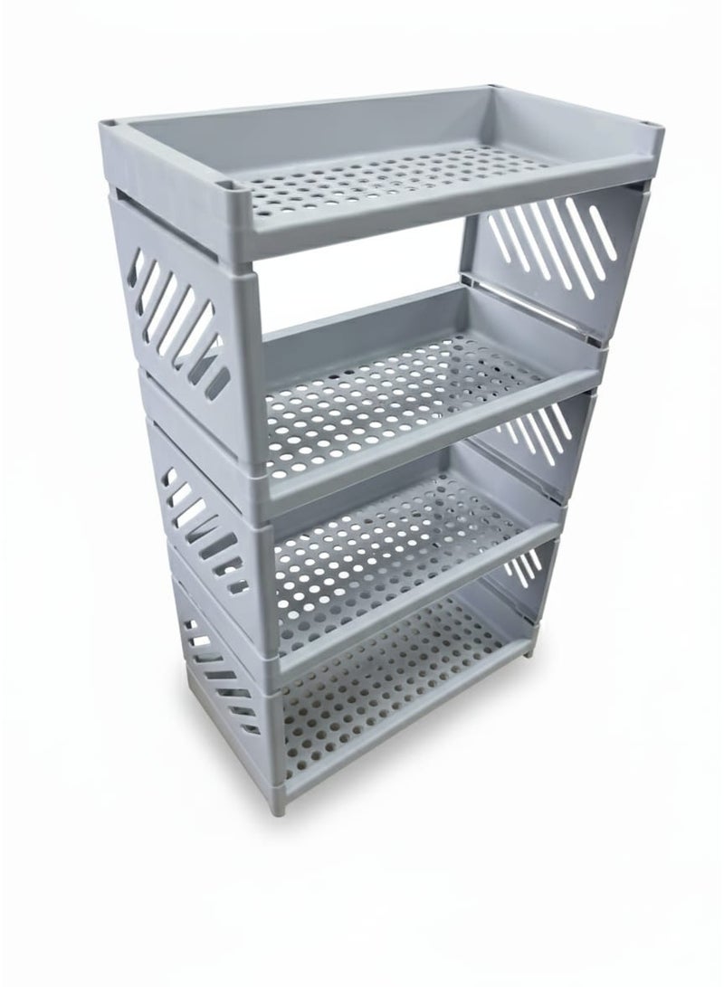 سبيس شوب منظم تخزين متعدد الوظائف للمطبخ والحمام مكون من 4 رفوف رمادي كبير - Image 1