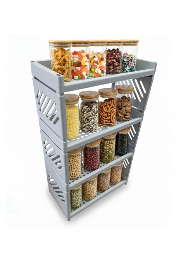 سبيس شوب منظم تخزين متعدد الوظائف للمطبخ والحمام مكون من 4 رفوف رمادي كبير - Image 2