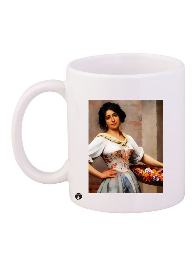 RYN Woman Printed Coffee Mug White/Grey/Blue 11ounce