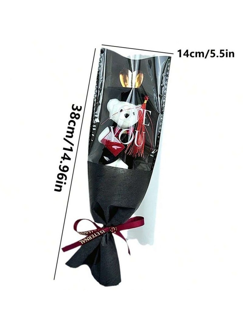 هدايا تخرج باقه ورق تغليف الورد باللون الاسود محشوه بتصميم دب لطيف يرتدي قبعة تخرج و لباس تخرج مناسبه لتقديمها كهديه تذكاريه و زينه تخرج - Image 2