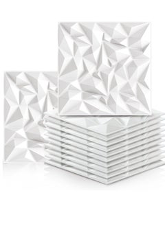 GUDOO 12 Pack 3D Wall Panels 3D Texture Wallpaper Panel Small Diamond Design Decorative Wall Covering 30x30cm White  - Image 1