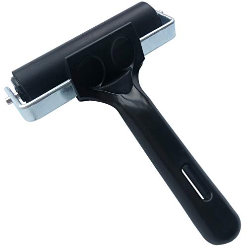Benvo Rubber Brayer 4 inch Rubber Roller for Printmaking, Painting, Applying Glue, Wallpaper, Block Stamping Anti Skid Construction Tools with Hard Rubber Drum(Black, Classic Version) - Image 1