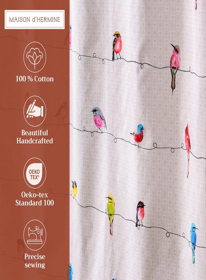 Maison d' Hermine Shower Curtain 100% Cotton One Panel 70"x72" Washable Fabric Shower Curtains for Bathroom, Easy Hanging with 12 Button Holes - Home, Farmhouse, Hotel, Spa (Birdies On Wire) - Image 2