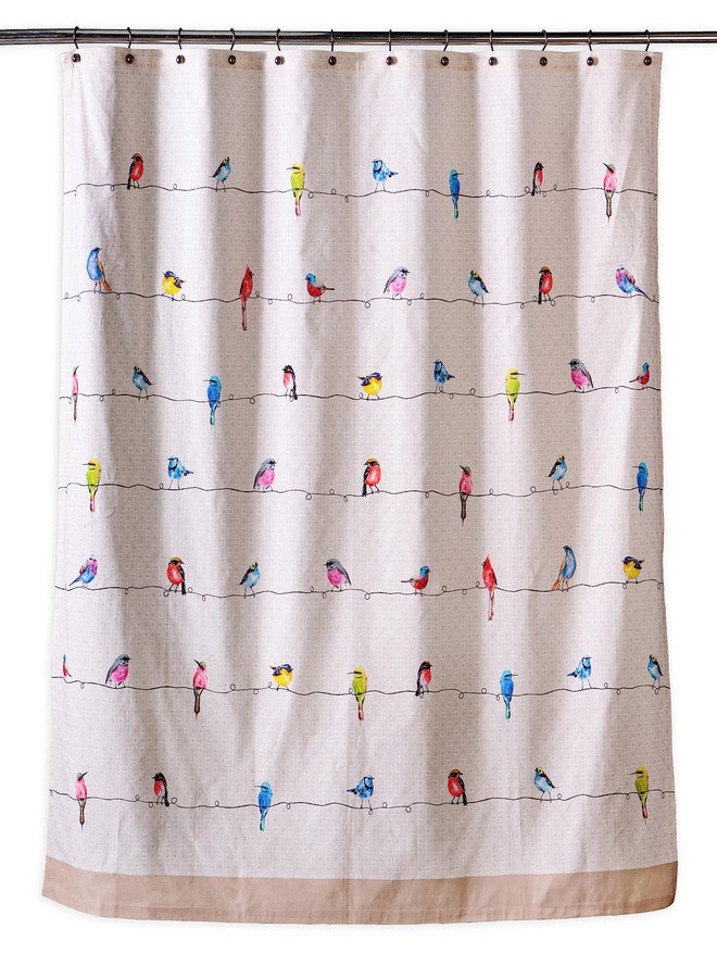 Maison d' Hermine Shower Curtain 100% Cotton One Panel 70"x72" Washable Fabric Shower Curtains for Bathroom, Easy Hanging with 12 Button Holes - Home, Farmhouse, Hotel, Spa (Birdies On Wire) - Image 1