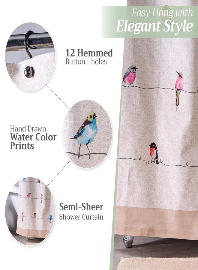 Maison d' Hermine Shower Curtain 100% Cotton One Panel 70"x72" Washable Fabric Shower Curtains for Bathroom, Easy Hanging with 12 Button Holes - Home, Farmhouse, Hotel, Spa (Birdies On Wire) - Image 5