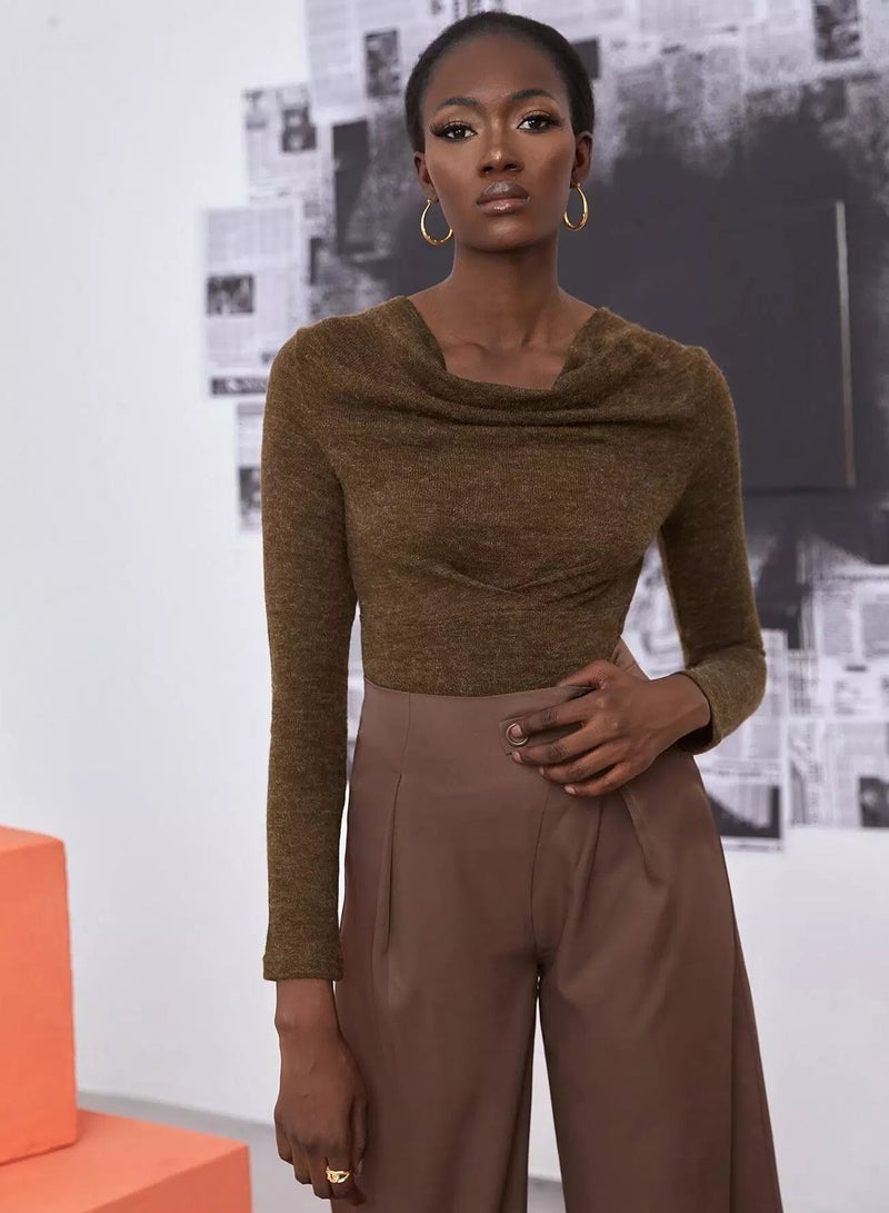 Draped Collar Marled Knit Tee - Image 1