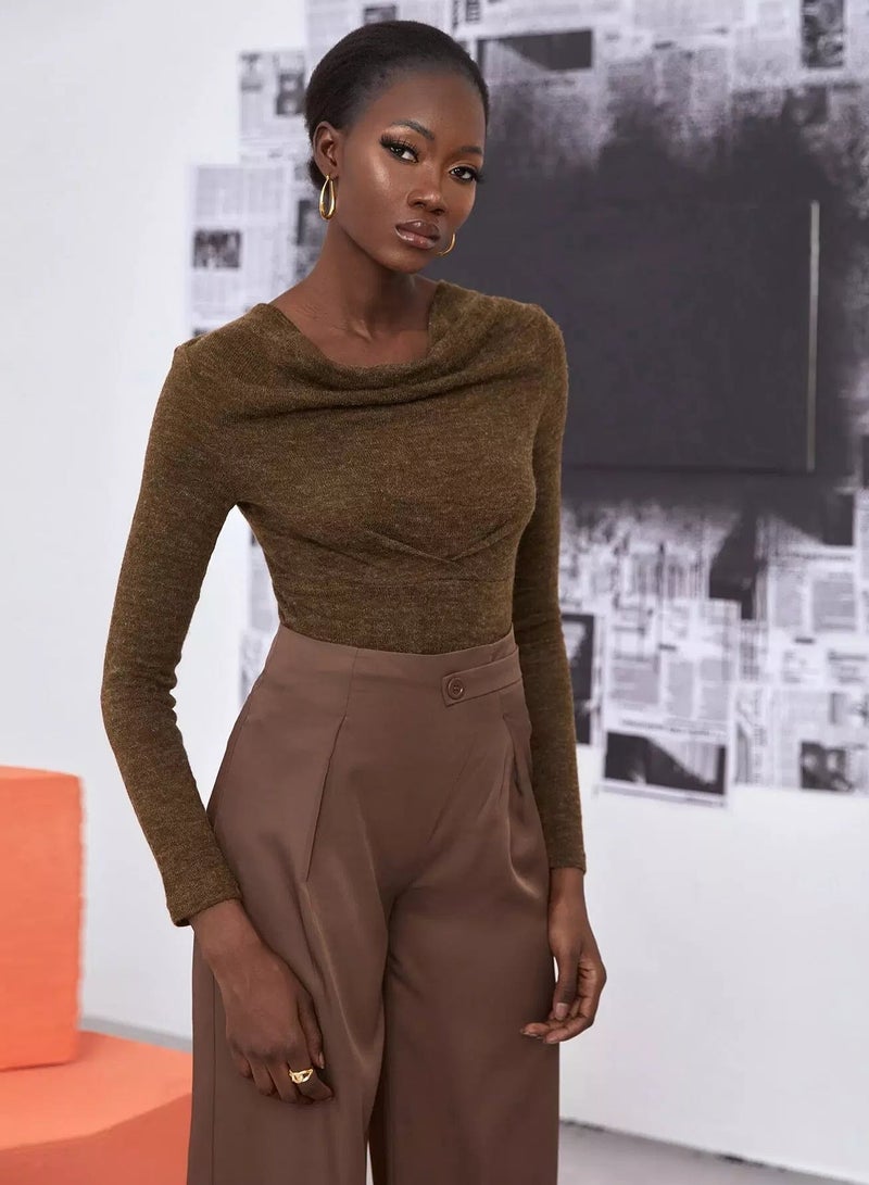 Draped Collar Marled Knit Tee - Image 4