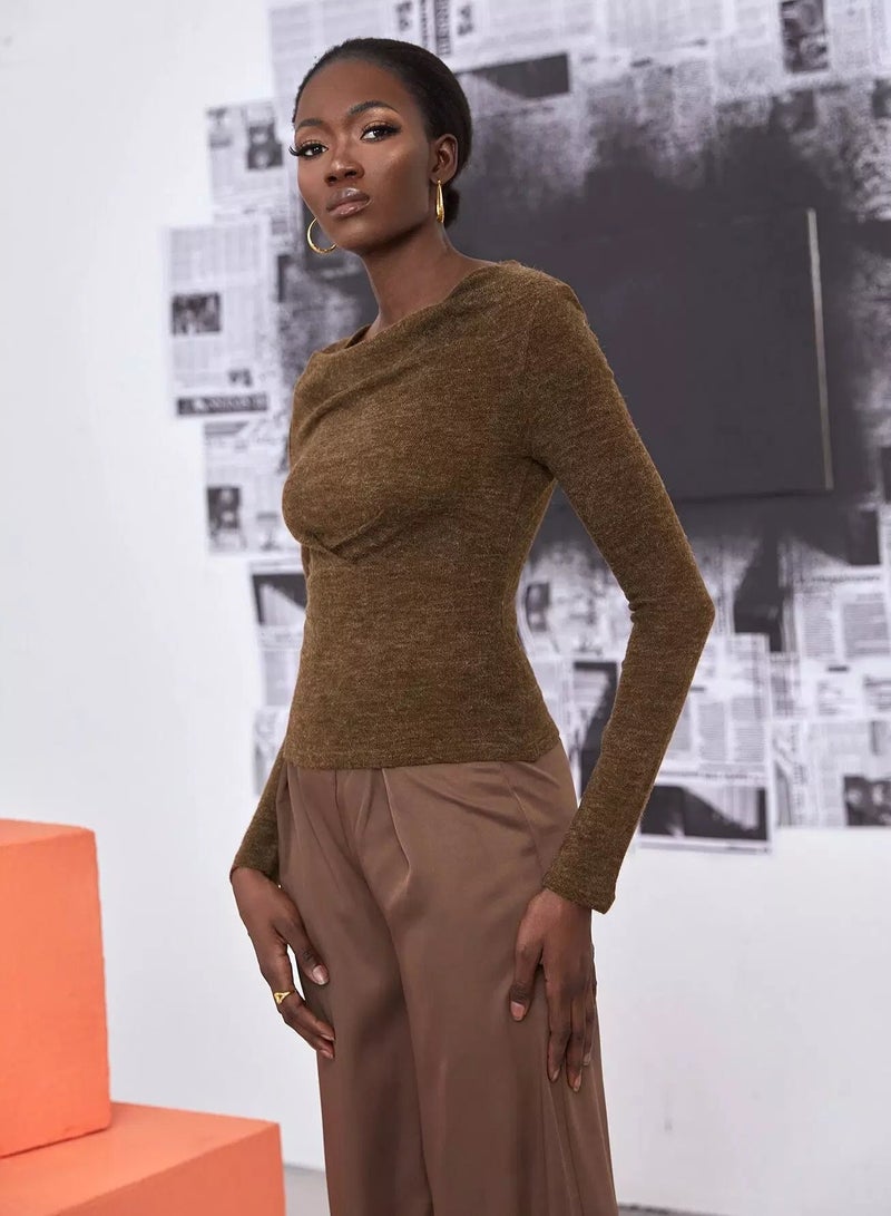 Draped Collar Marled Knit Tee - Image 3