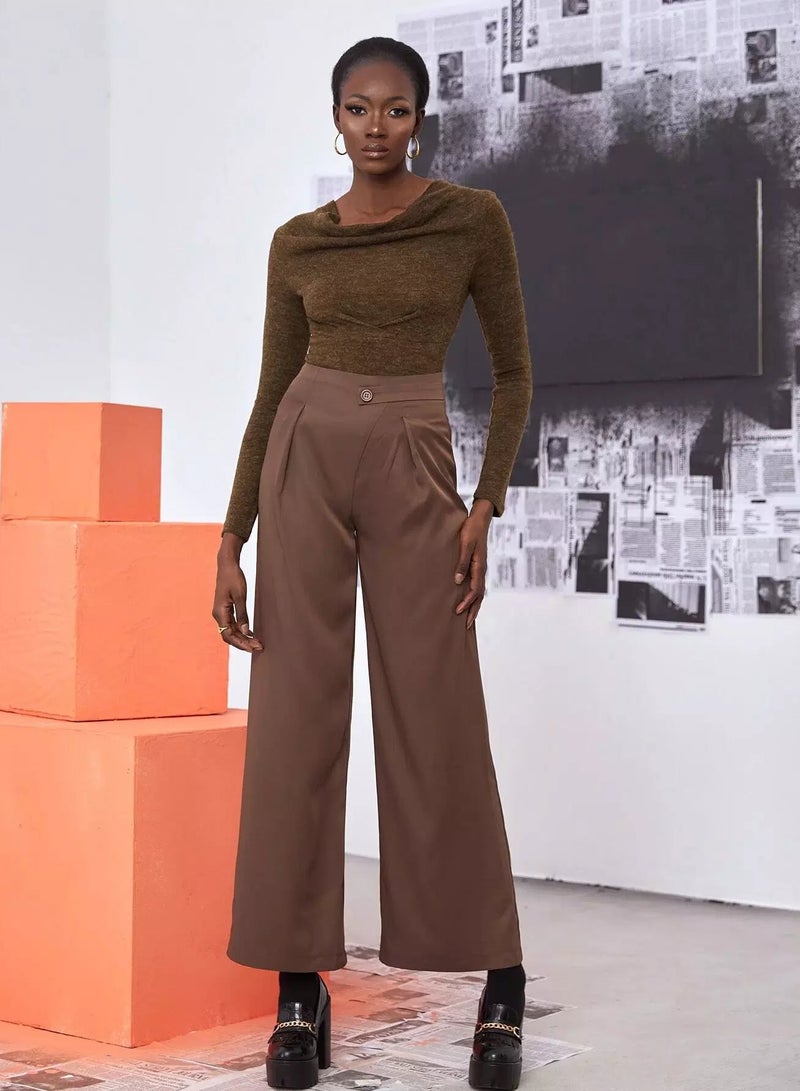 Draped Collar Marled Knit Tee - Image 5