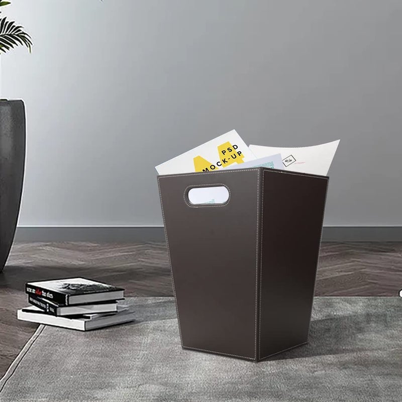 KINGFOM Classic Leather Trash Cans Waste Paper Basket, Storage Bin for Bathroom, Kitchen, Office and High Class Hotel - Image 3
