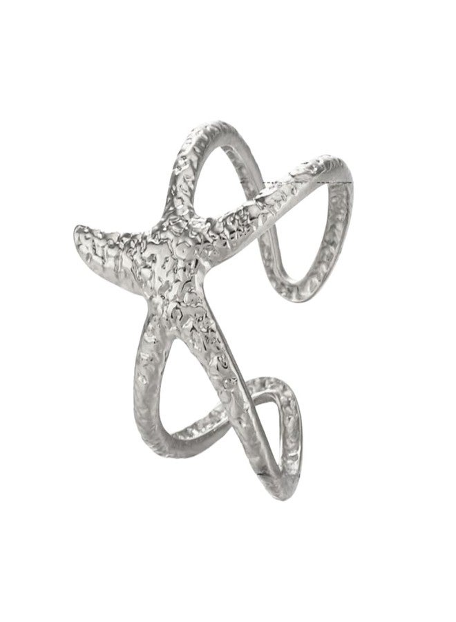 خاتم نجم البحر من الفولاذ المقاوم للصدأ من بينغيونغ تشانغ، ذهبي وفضي، قابل للتعديل، مناسب لفصل الصيف والشاطئ، هدية مثالية للنساء - فضي - Image 1