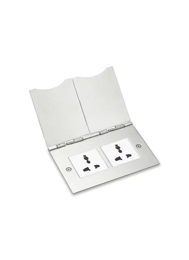 Elitco Elitco - 4 Modules Open Type Floor Socket 2x13A 100-240V, Stainless Steel Outlet with Universal Socket, Larger Capacity for the Modules, Compact & Stylish Design, Silver Color 