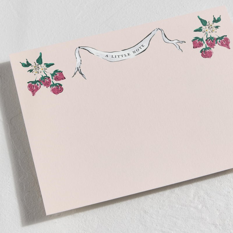 Minted Strawberry Queen Stationery Set, Set of 10, Flat Note Cards & Envelopes for Invitiations and Handwritten Thank You Messages, Strawberries & Vintage Banner, Gifts for Women, Luxurious Paper - Image 2