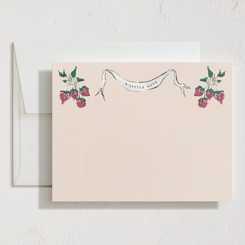 Minted Strawberry Queen Stationery Set, Set of 10, Flat Note Cards & Envelopes for Invitiations and Handwritten Thank You Messages, Strawberries & Vintage Banner, Gifts for Women, Luxurious Paper - Image 1