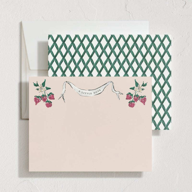Minted Strawberry Queen Stationery Set, Set of 10, Flat Note Cards & Envelopes for Invitiations and Handwritten Thank You Messages, Strawberries & Vintage Banner, Gifts for Women, Luxurious Paper - Image 4