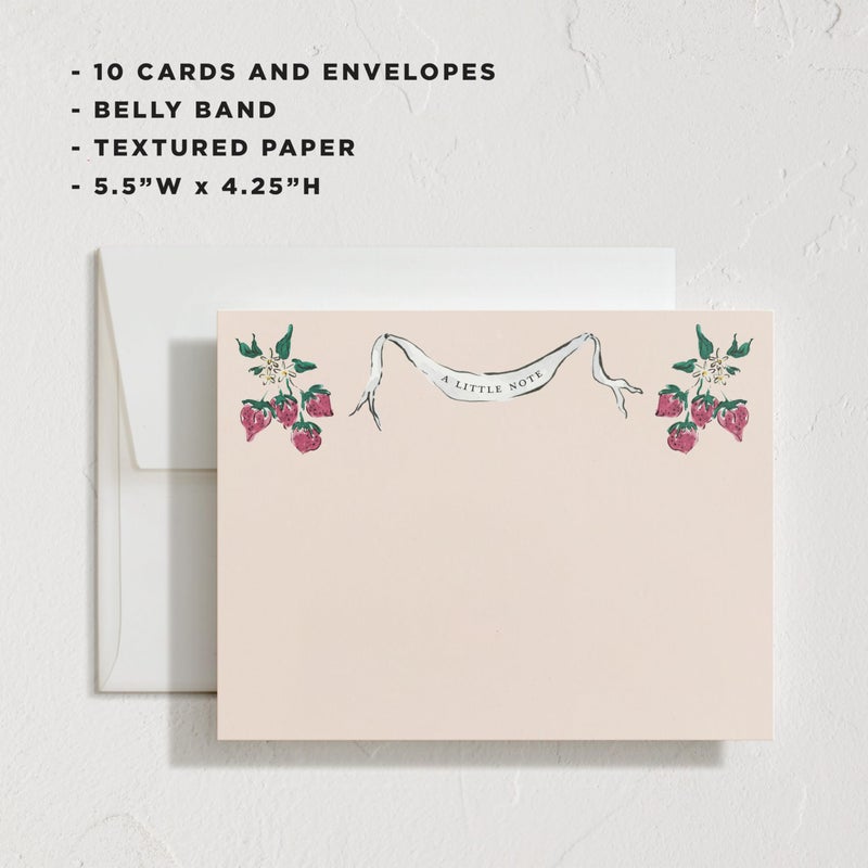 Minted Strawberry Queen Stationery Set, Set of 10, Flat Note Cards & Envelopes for Invitiations and Handwritten Thank You Messages, Strawberries & Vintage Banner, Gifts for Women, Luxurious Paper - Image 3