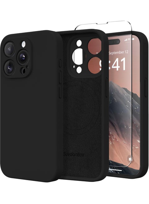 Magnetic for iPhone 14 Pro Case, Compatible with MagSafe, [Full Camera Protection][Screen Protector] Silicone Shockproof Protective Phone Case for iPhone 14 Pro 6.1", Black
