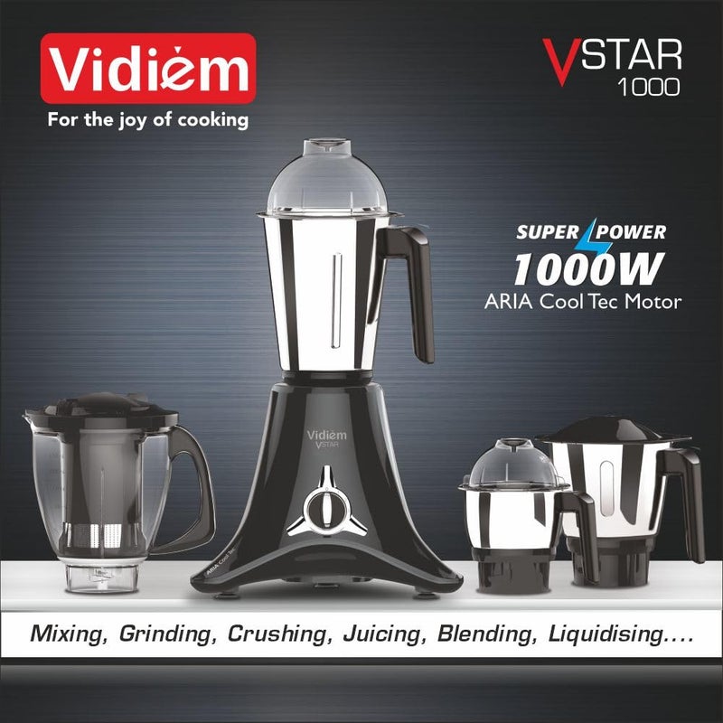 Vidiem Mixer Grinder 618 A VSTAR 1000 watt (Black) with 3 Leakproof Jars & 1 Juicer Mixer Grinder | self-lock for wet & dry spices, chutneys & curries | 2 Years Warranty - Image 2