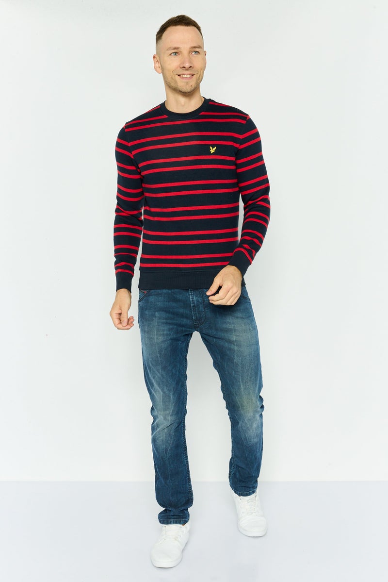 Lyle & Scott سويت شيرت رجالي بأكمام طويلة وياقة دائرية مخطط، Navy - Image 2