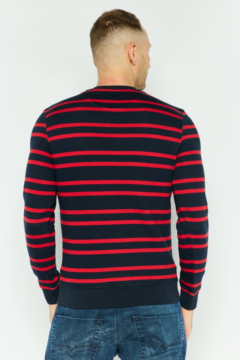 Lyle & Scott سويت شيرت رجالي بأكمام طويلة وياقة دائرية مخطط، Navy - Image 4