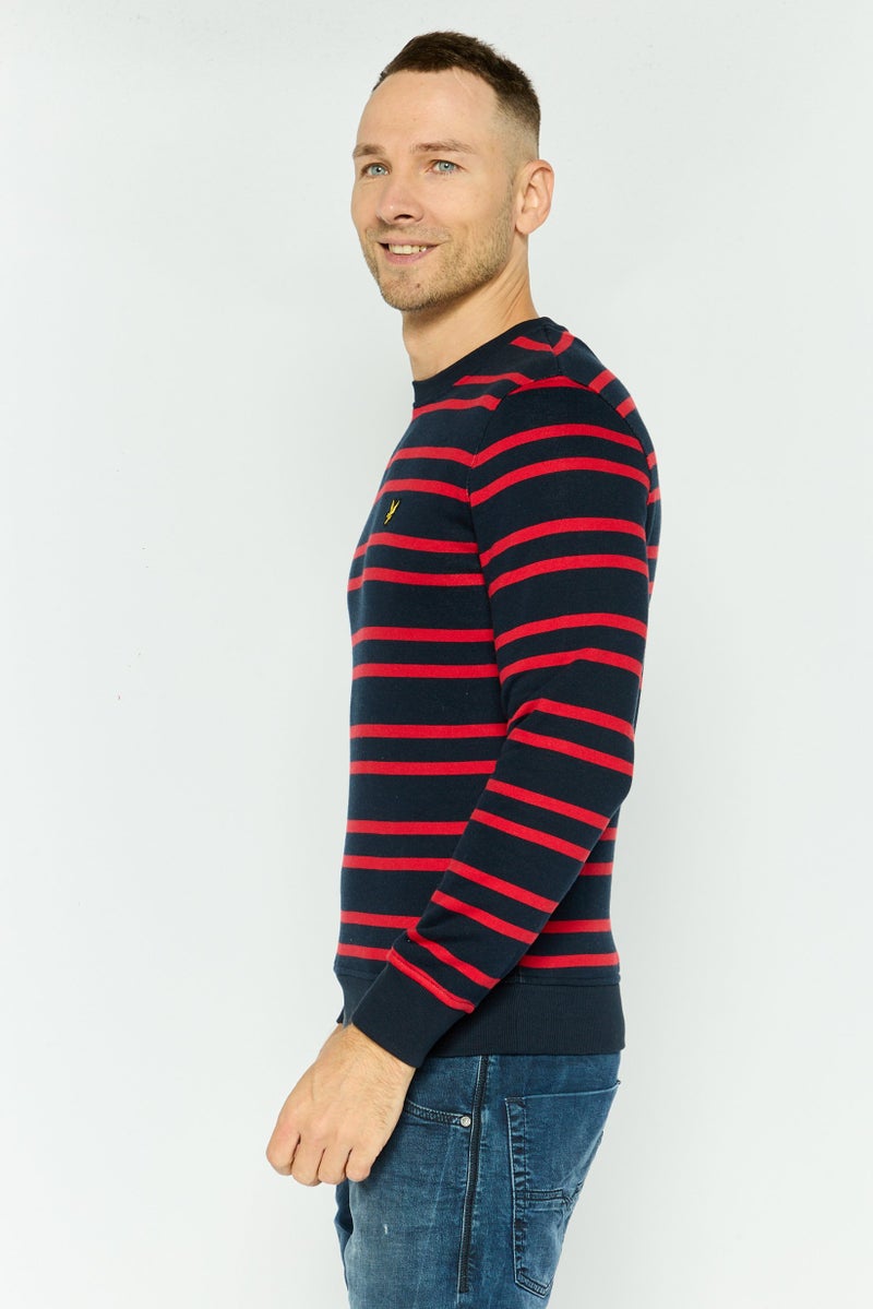 Lyle & Scott سويت شيرت رجالي بأكمام طويلة وياقة دائرية مخطط، Navy - Image 3