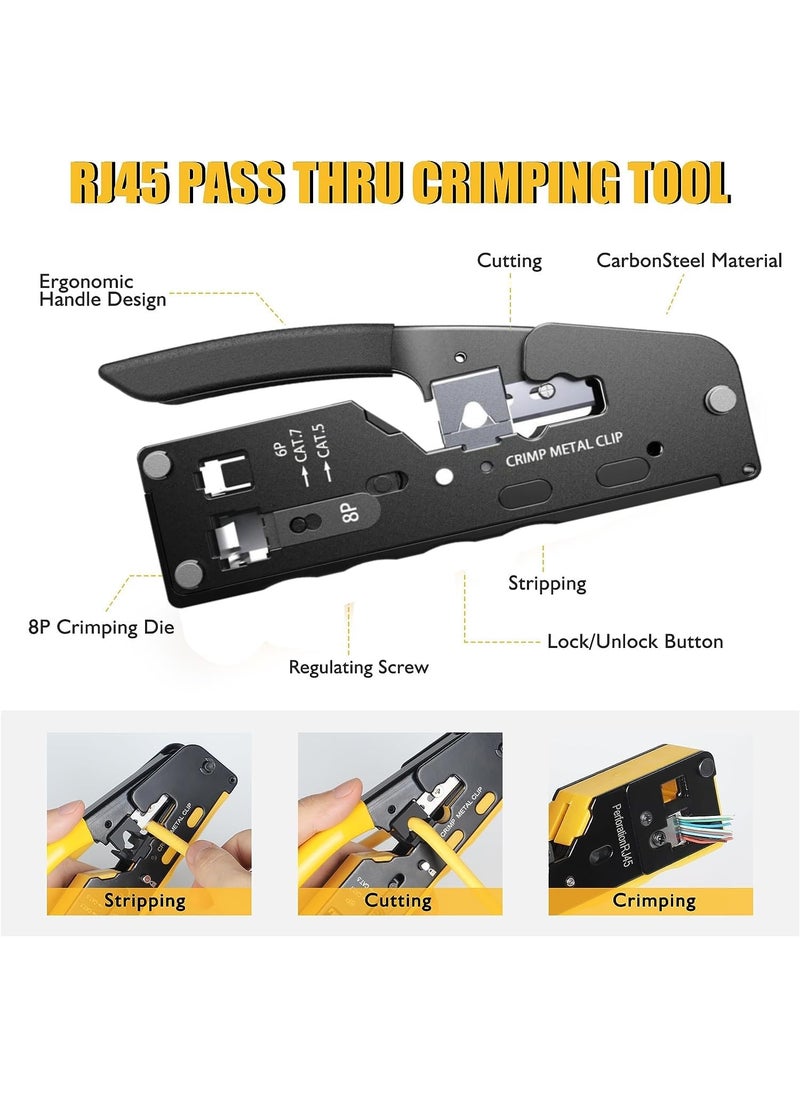 XIKKART XIKKART Cat7 Crimping Tool RJ45 Passthrough Crimping Tool Wire Stripper And Cutter Tool Ethernet Network Lan Cable Crimp Tool CAT5 Cat5e Cat6 Cat7 Crimper With Mini Multicolor  - Image 2