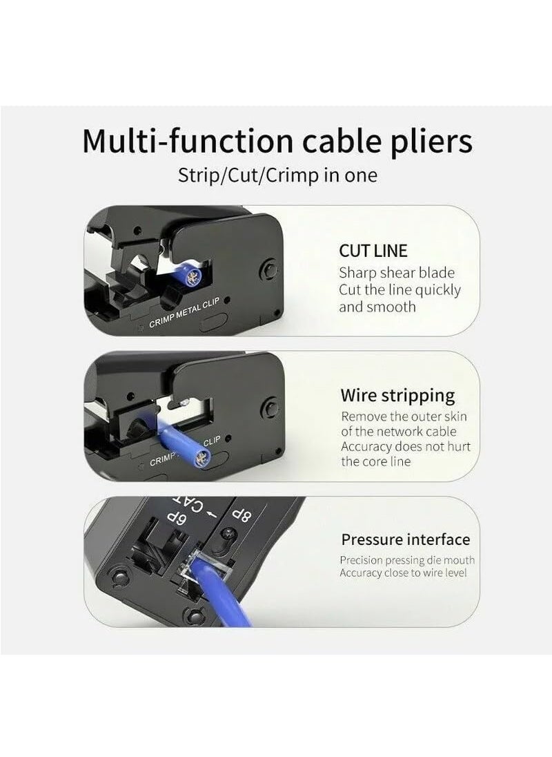 XIKKART XIKKART Cat7 Crimping Tool RJ45 Passthrough Crimping Tool Wire Stripper And Cutter Tool Ethernet Network Lan Cable Crimp Tool CAT5 Cat5e Cat6 Cat7 Crimper With Mini Multicolor  - Image 4