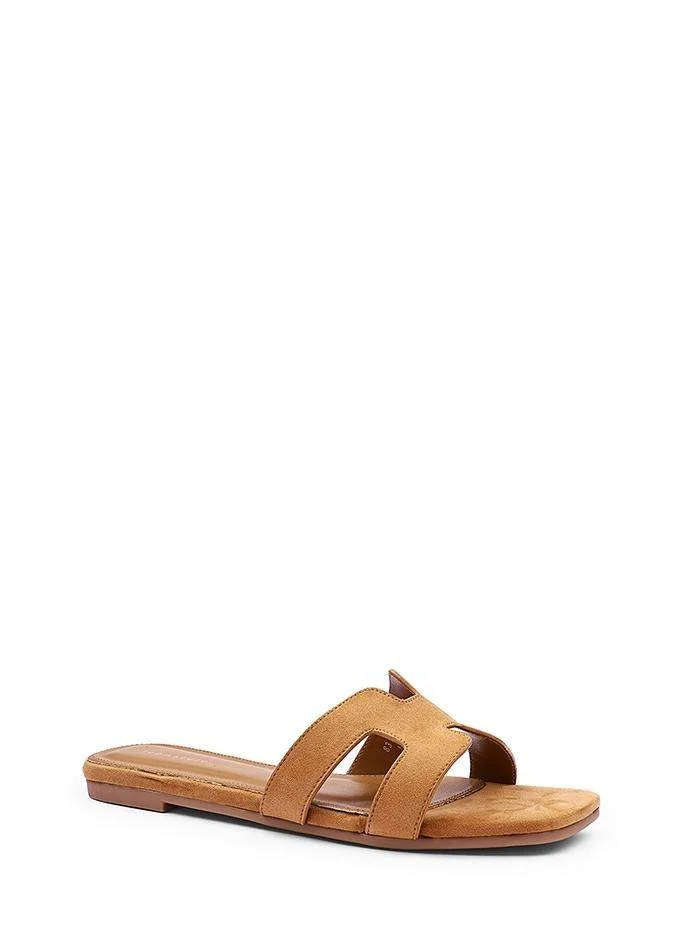 أيقون صندل نسائي مسطح سهل الارتداء من جلد السويد