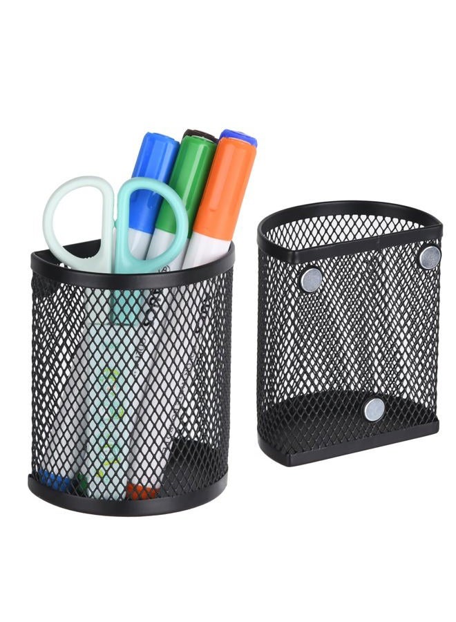 LUCYCAZ Magnetic Pencil Holder for Refrigerator, 2 Pack Metal Basket Pen Holder Locker Organizer for Work School Office, Black - Image 1