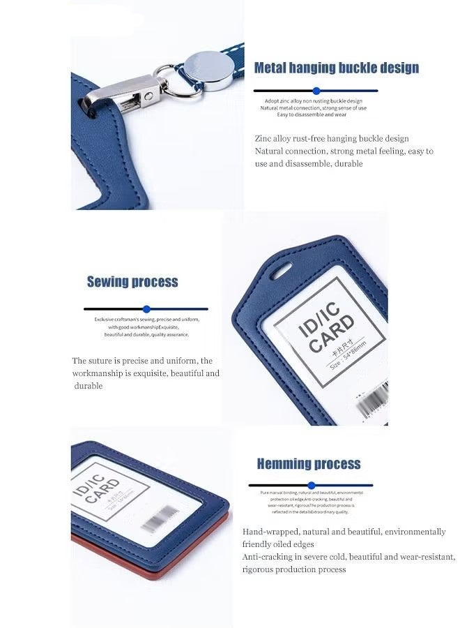 CSIRO Transparent Badge Holder with Lanyard, PU Leather ID Card Badge Business Card Holder with Stainless Steel J-Hook Nylon Lanyard for Work ID, School ID, Metro Card, Access Card, Blue - Image 2