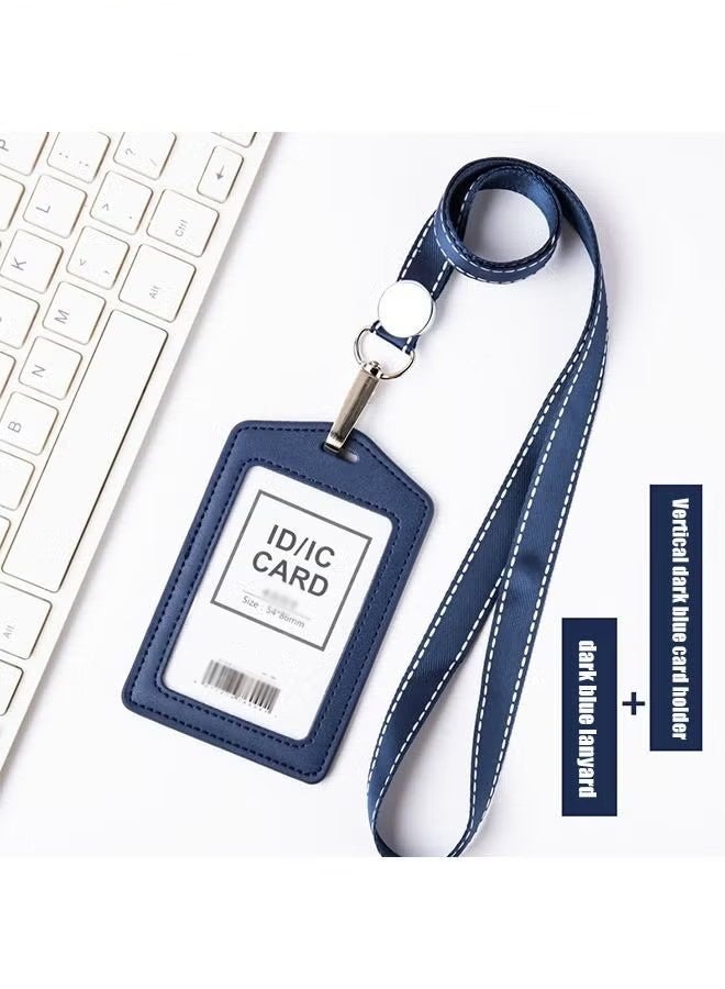 CSIRO Transparent Badge Holder with Lanyard, PU Leather ID Card Badge Business Card Holder with Stainless Steel J-Hook Nylon Lanyard for Work ID, School ID, Metro Card, Access Card, Blue - Image 1