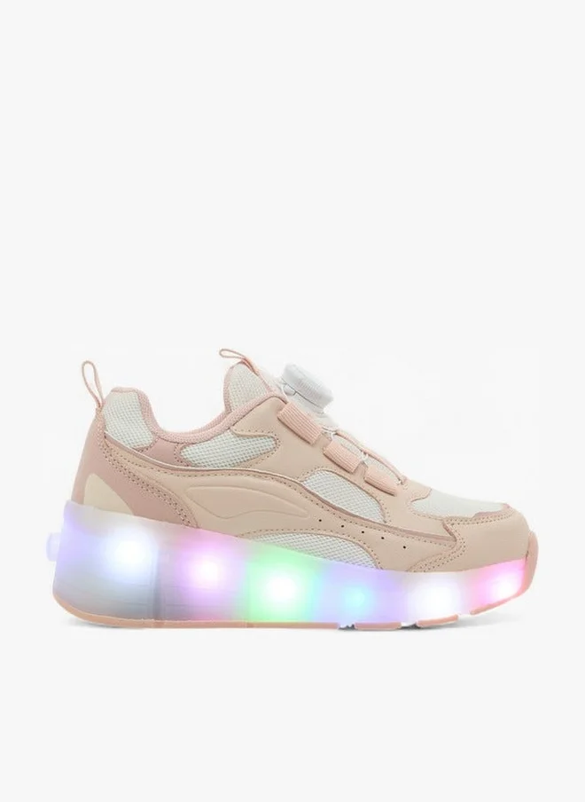Girls Panelled Light-Up Sneakers with Rotating Buckle Closure