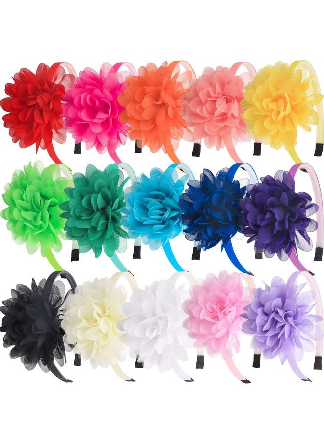 XIMA Headbands For Girls,Chiffon Flower Hairbands With Teeth For Kids Teens Children Hair Accessoies Pack Of 15 - Image 1