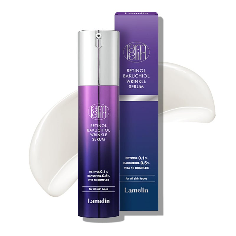 LAMELIN Lamelin Wrinkle Serum Cream, Retinol & Bakuchiol & Niacinamide, 10 Vitamins & Herbs, Antioxidant, Eye Bag Dark Neck Correction, Day & Night Skin Brightening, 1.76 Fl Oz. Made in Korea