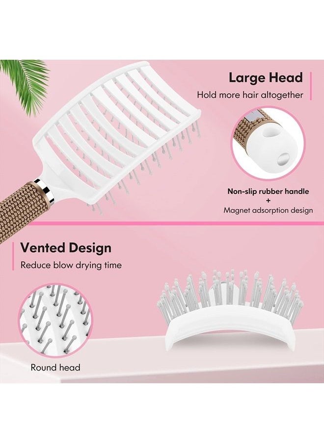 Bsisme - Hair Brush, Curved Vented Brush Faster Blow Drying, Professional Curved Vent Styling Hair Brushes for Women, Men, Paddle Detangling Brush for Wet Dry Curly Thick Straight Hair(White) - Image 1