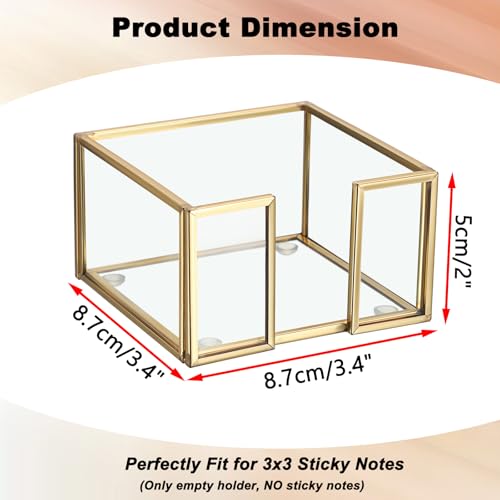 BTSKY Golden Glass Sticky Note Holder for 3x3 Inch Sticky Notes, Elegant Post It Note Dispenser with Non-Slip Pads Clear Notepad Holder for Desk Organization Planning, Home Office Decor - Image 3