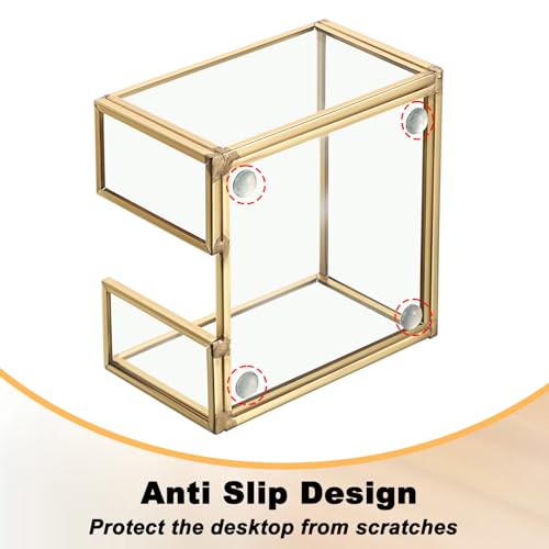 BTSKY Golden Glass Sticky Note Holder for 3x3 Inch Sticky Notes, Elegant Post It Note Dispenser with Non-Slip Pads Clear Notepad Holder for Desk Organization Planning, Home Office Decor - Image 4