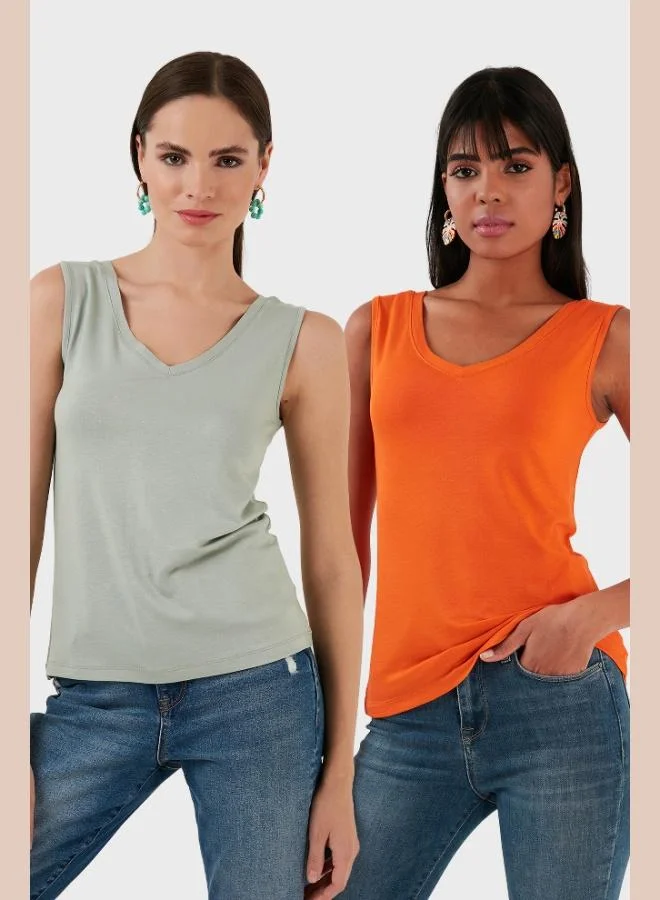 Lela Lela Slim Fit V-Neck Thick Strap 2-Pack Blouse Women's Blouse 5864384S2