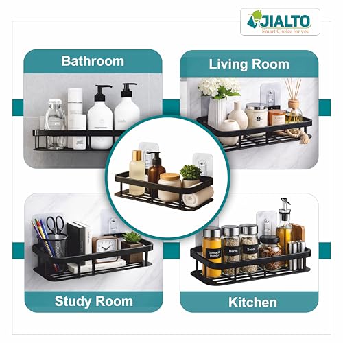 JIALTO 1 Pcs Bathroom Accessories - Multipurpose Aluminium Bathroom Shelf for Wall | Self-Adhesive Wall Mounted Bathroom Organiser Without Drill | 1 Pcs Black Bathroom Shelf | Bathroom Rack (Black) - Image 5