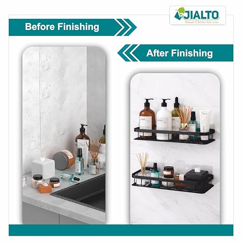 JIALTO 1 Pcs Bathroom Accessories - Multipurpose Aluminium Bathroom Shelf for Wall | Self-Adhesive Wall Mounted Bathroom Organiser Without Drill | 1 Pcs Black Bathroom Shelf | Bathroom Rack (Black) - Image 4