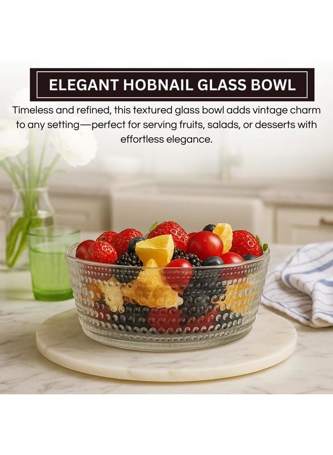Khen Hobnail Glass Bowl Breaded Clear Borosilicate Decorative Tableware for Fruit, Salad or Centerpiece Display, Vintage Style 10 Inch Round Dish Ideal for Dining Table, Coffee Table or Kitchen Use - Image 3